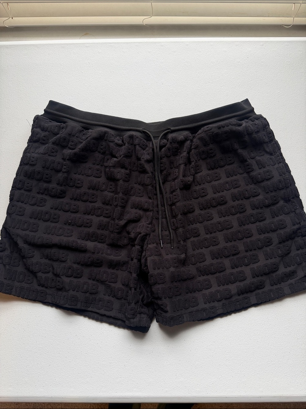 Strawberry Milk Mon Black Textured Logo-Embossed Shorts Swim
